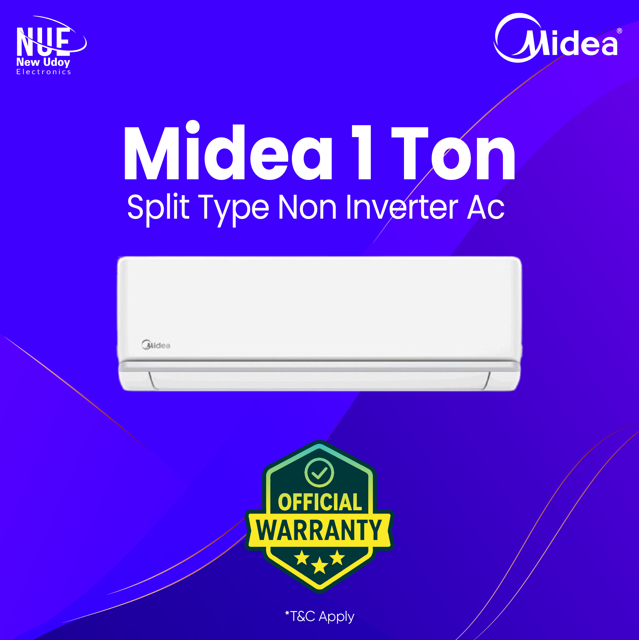 2 (1) MIDEA 1 ton Split type AC NON INVERTER ( 5 years compressor warranty ) save energy - Image 1