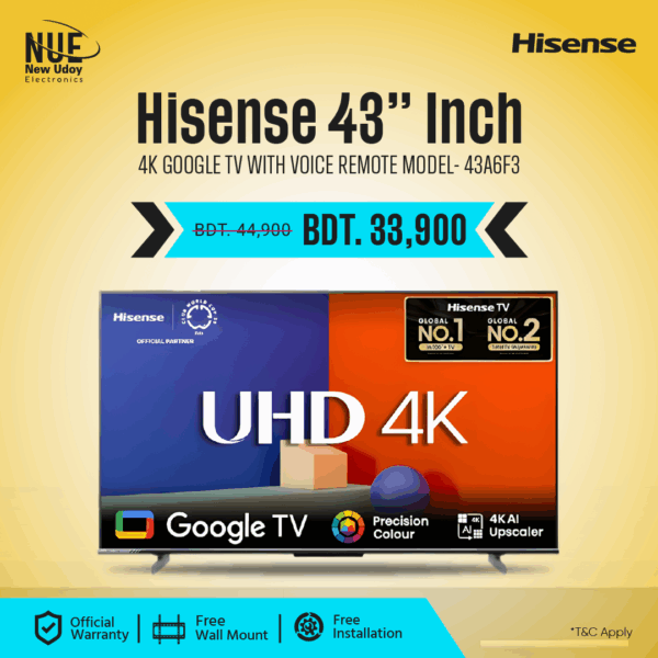 Hisense 43″  43A6F3 4K Google TV (official) voice remote