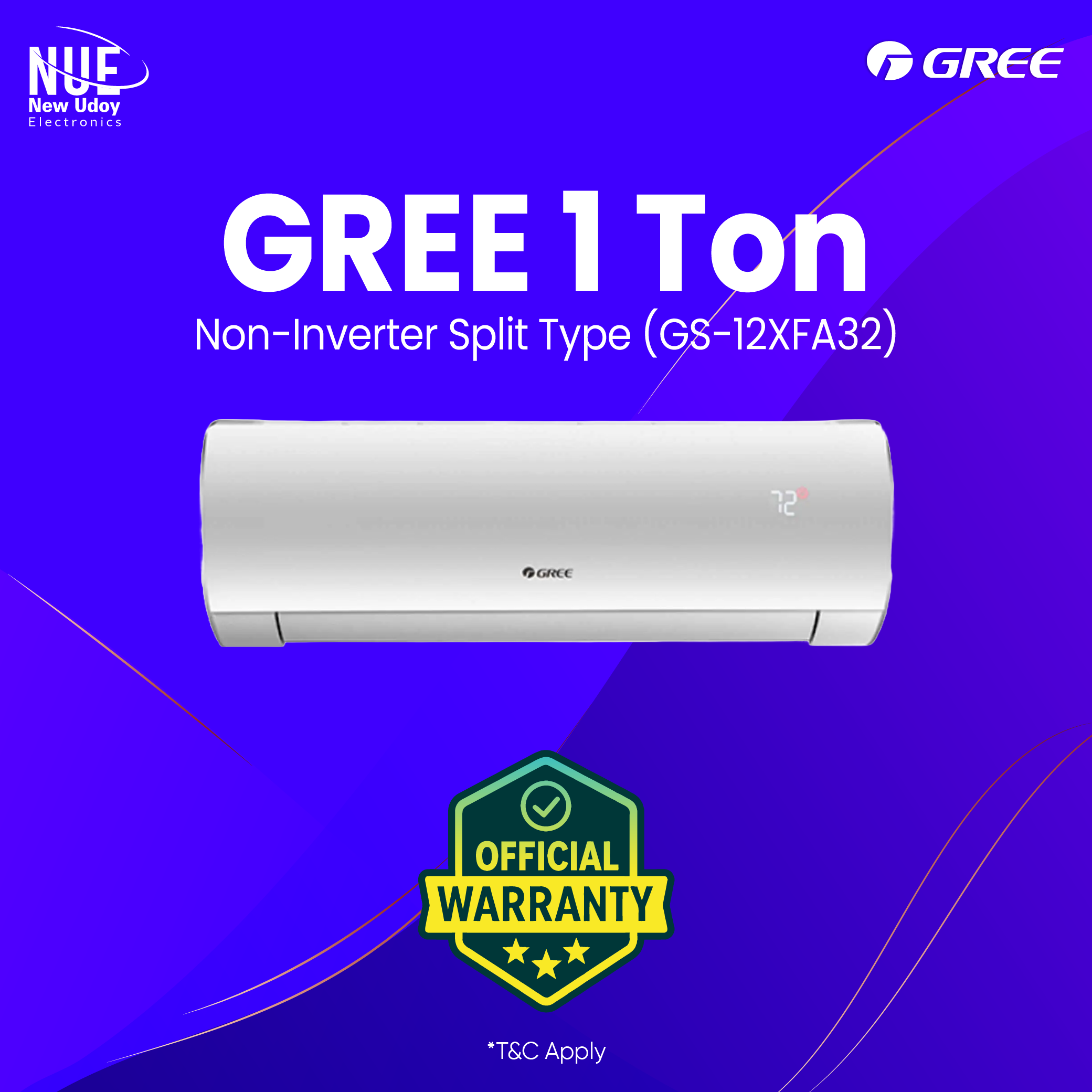 GS-12XFA32 Gree 1-Ton GS-12XFA32 Split Non inverter Official Air Conditioner - Image 1