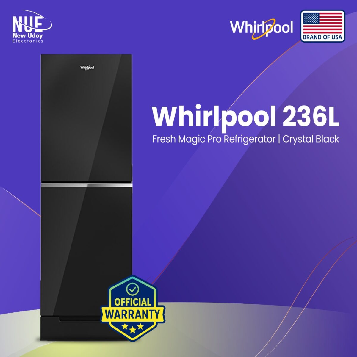 Whirlpool 236 Liter  Fresh Magic Pro Crystal Black official Refrigerator - Image 1