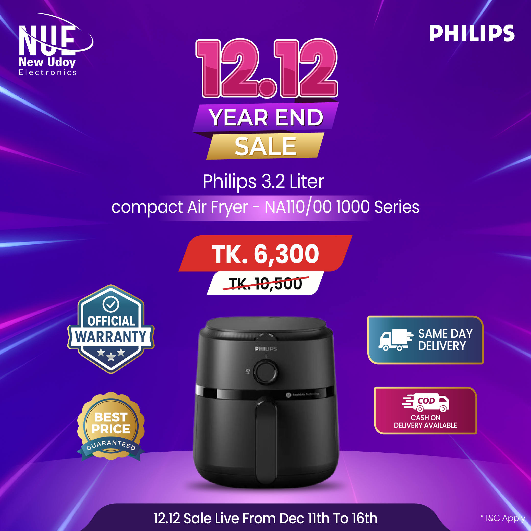 11 (1) 3.2 Liter Philips NA110/00 1000 Series compact Air Fryer - Image 1