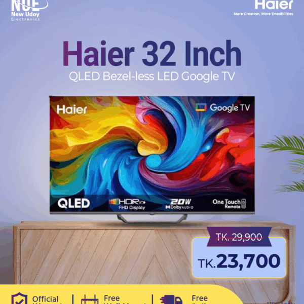 Haier 32 Inch'' H32S80EFX QLED Bezel-less LED Google TV Official warranty By Haier