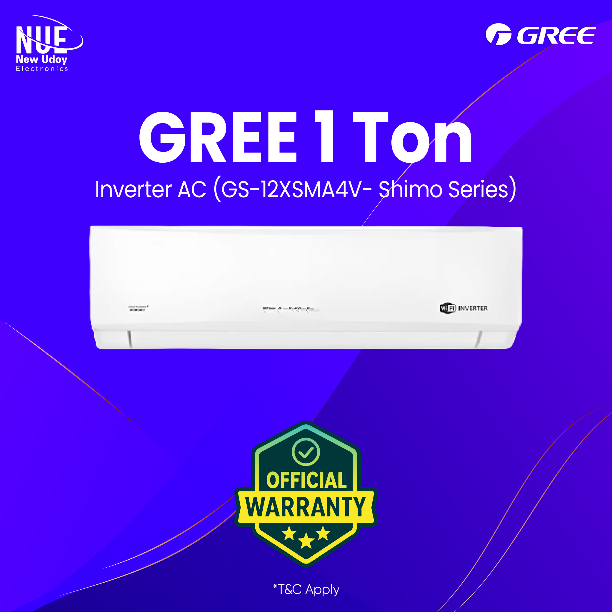 GS-12XSMA4V-Shimo Gree Official 1 Ton Inverter AC (GS-12XSMA4V-Shimo Series) - Image 1