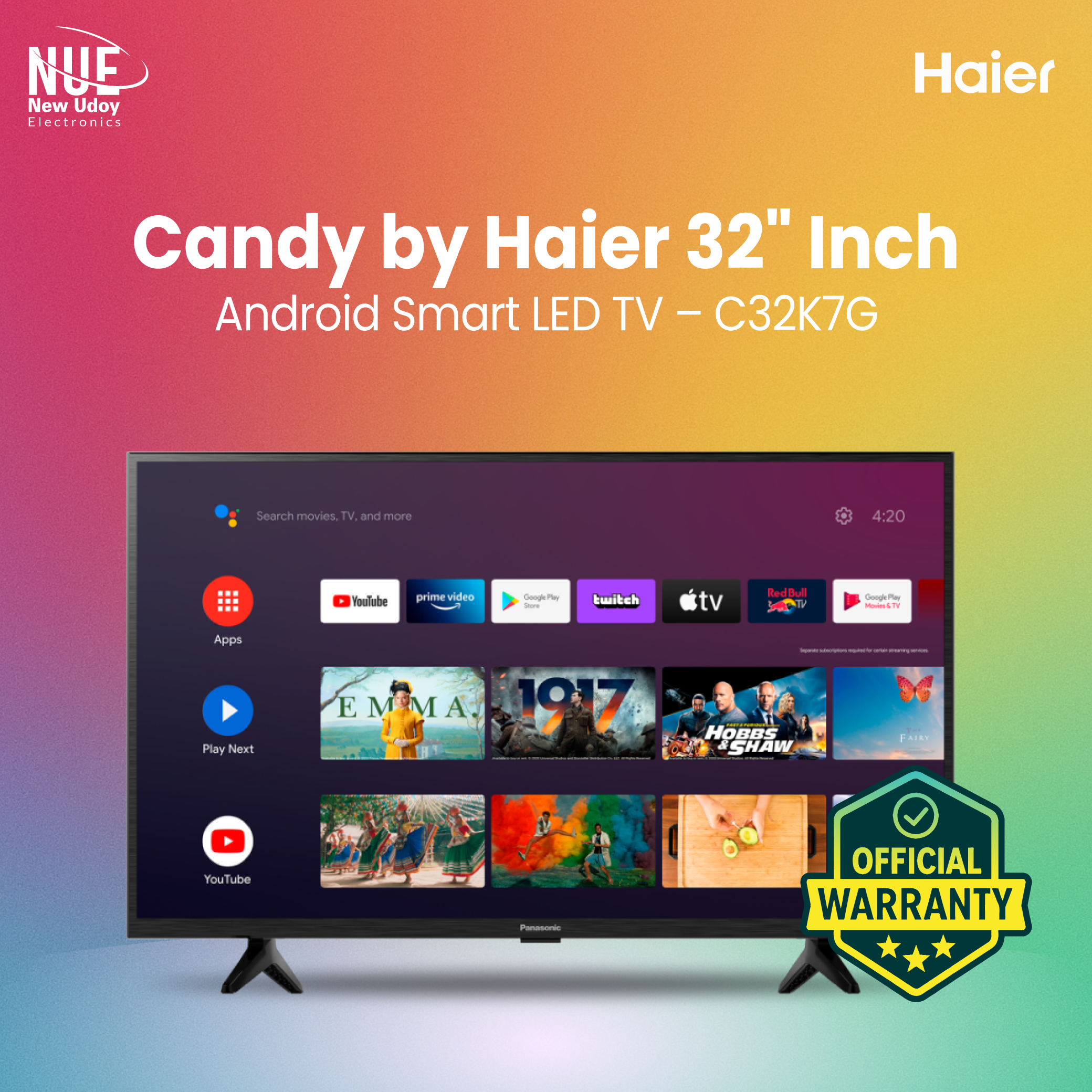5Wt Candy by Haier Official 32'' Android Smart LED TV – C32K7G | Google Play | Built-in WiFi | Free Bongo Subscription | Official Warranty by Haier - Image 1
