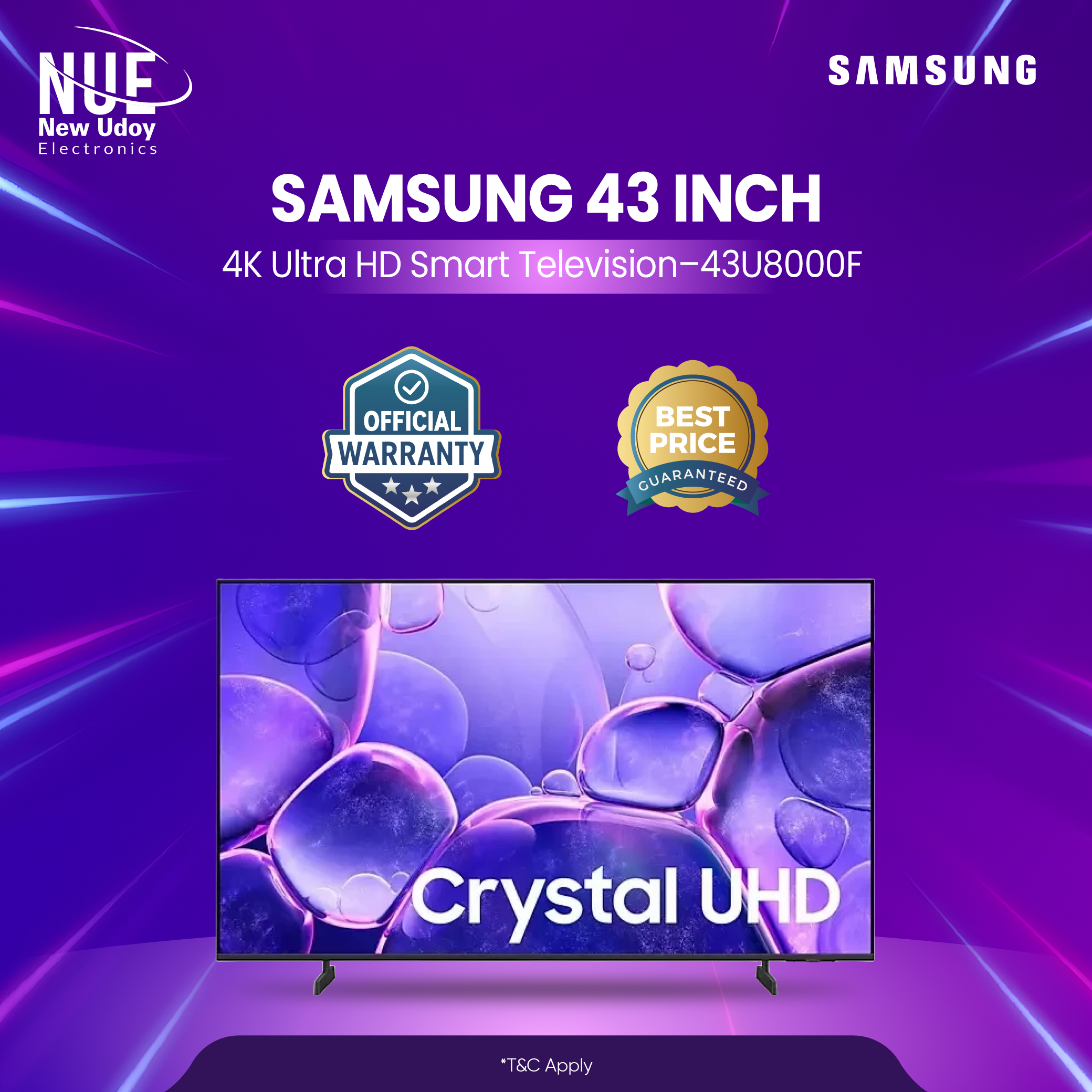 21W Samsung 43 Inch 4K Crystal UHD Smart TV 43U8000F | Official Warranty | New Udoy Electronics - Image 1