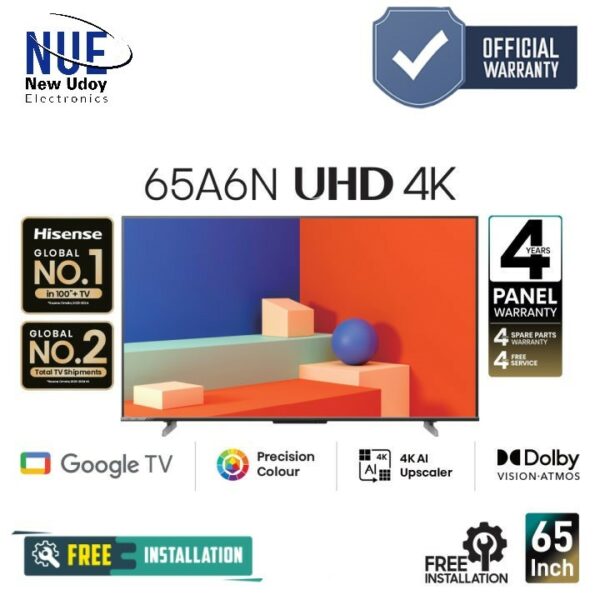 Hisense 65 Inch 4K Smart Google TV 65A6N Official Warranty by Fair Electronics