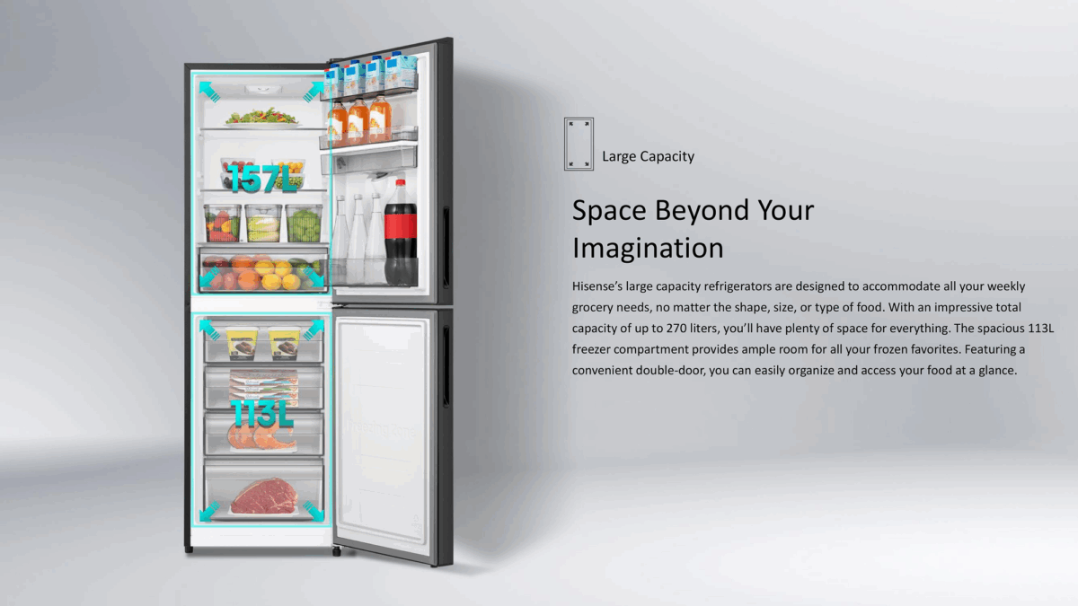Hisense 270 L Bottom Mount Freezer RB1G266NAB/BD3 official - Image 5