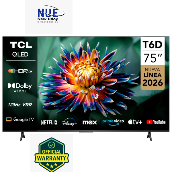 TCL OFFICIAL 75T6D 75″ 4K UHD QLED Smart Google Bezel Less Voice Control TV